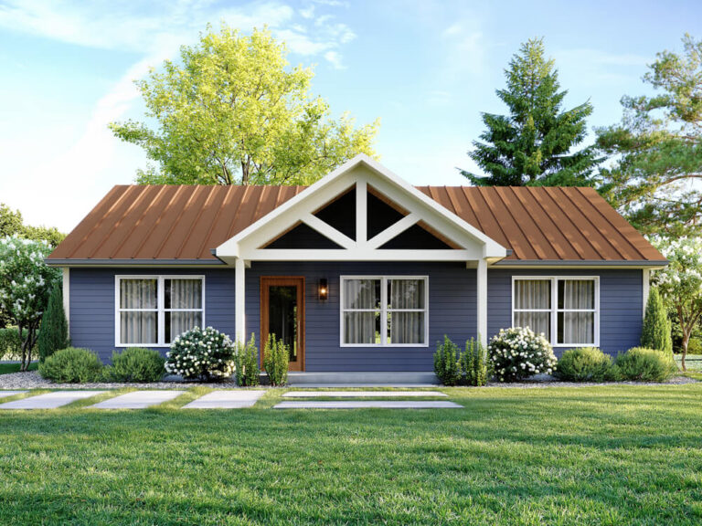 Witmer small house blue with standing seam roof by gablewick
